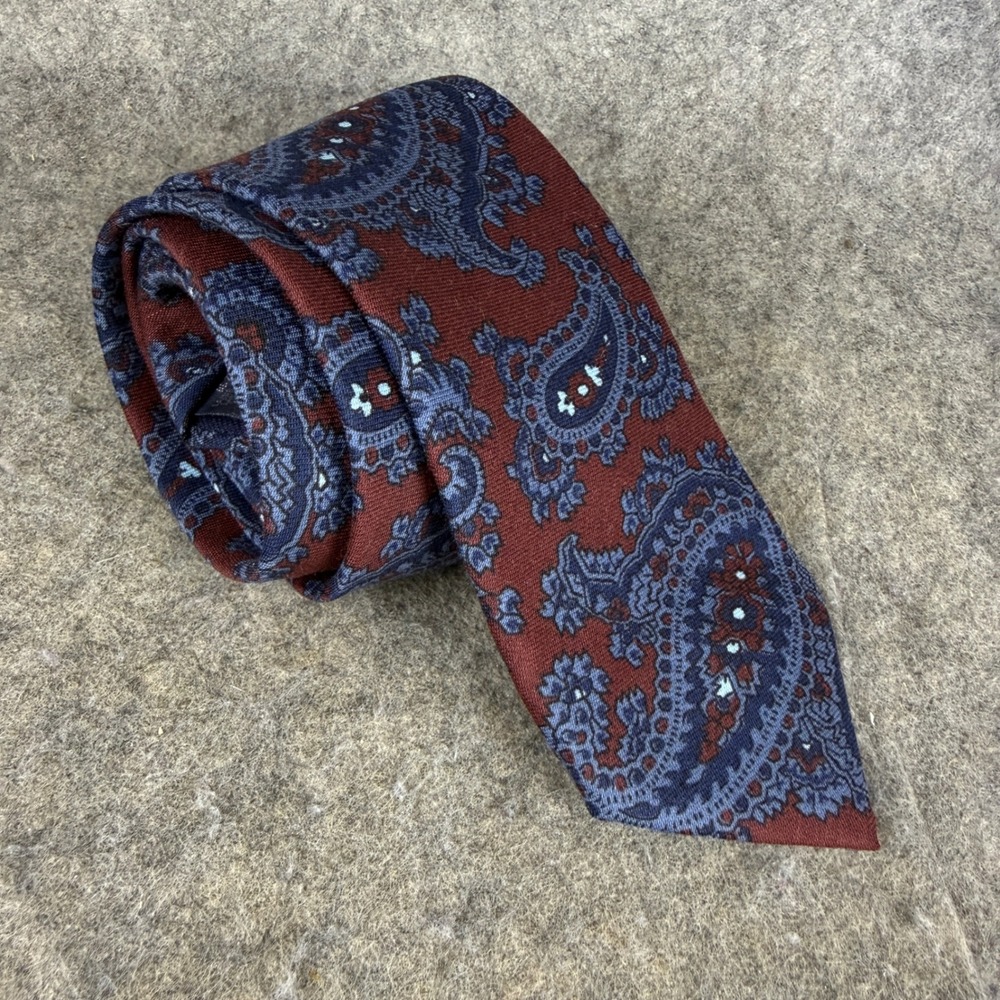 Alan Paine Wool Cashmere Paisley Tie Burgundy Blue Mens Necktie Academia Preppy